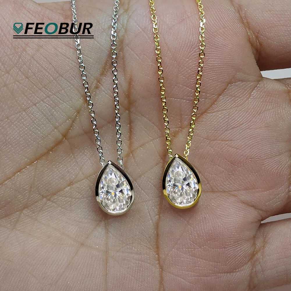 FEOBUR 1-4CT Bezel Pear Moissanite Pendant Necklace Real S925 Silver WaterDrop Diamond Charm Neckchain for Women Jewelry Gifts M251211