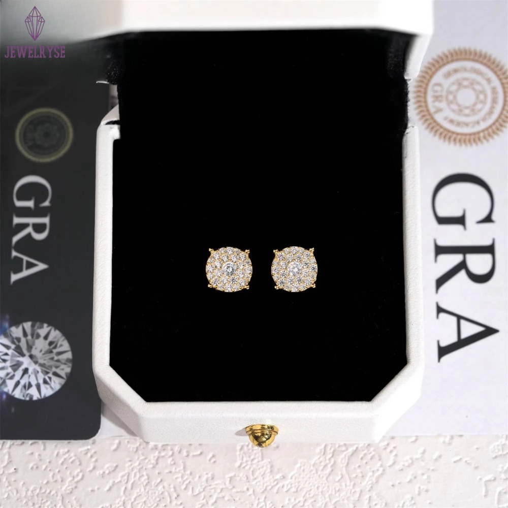 Pass Tester 18K Gold Plated Screw Back Stud Earrings 925 Silver VVS Moissanite Diamond Ear Studs Fine Hip Hop Mens Women Jewelry