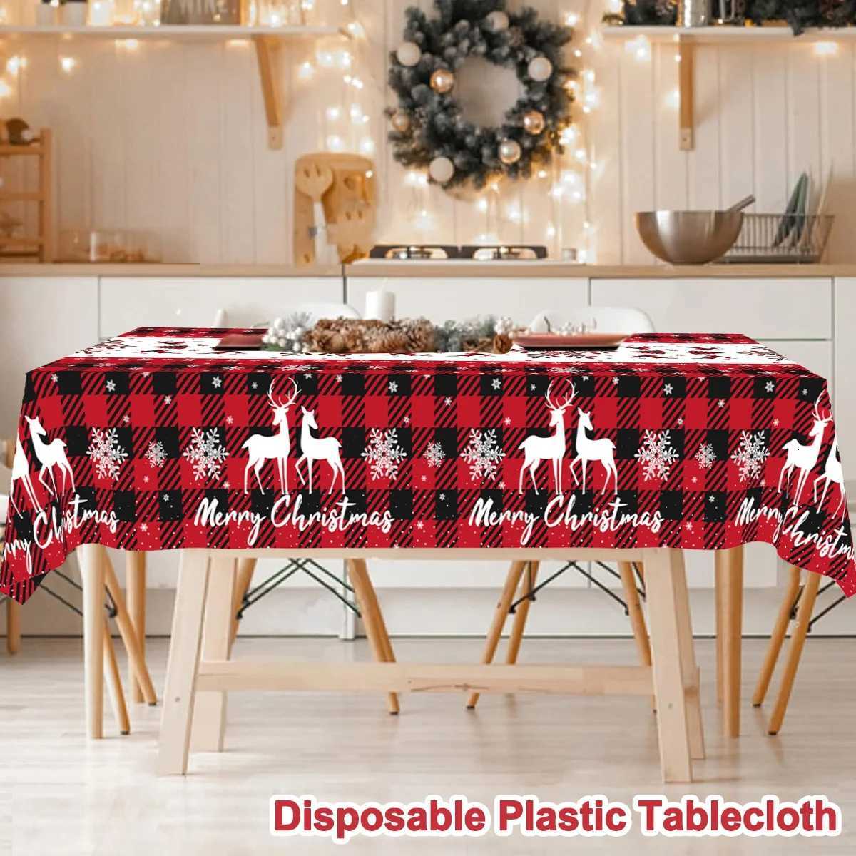 Christmas Plaid Plastic Tablecloth Christmas Decorations for Home 2025 Navidad Natal Xmas Table Ornament New Year 2026 H251211