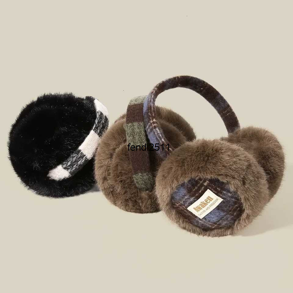 Ear Muffs Winter Warm Fold Ear Muff Plaid Fur Thick Ear Protect Earmuffs for Women Fashionable Skiing Riding Earmuffs LadyXJ251205