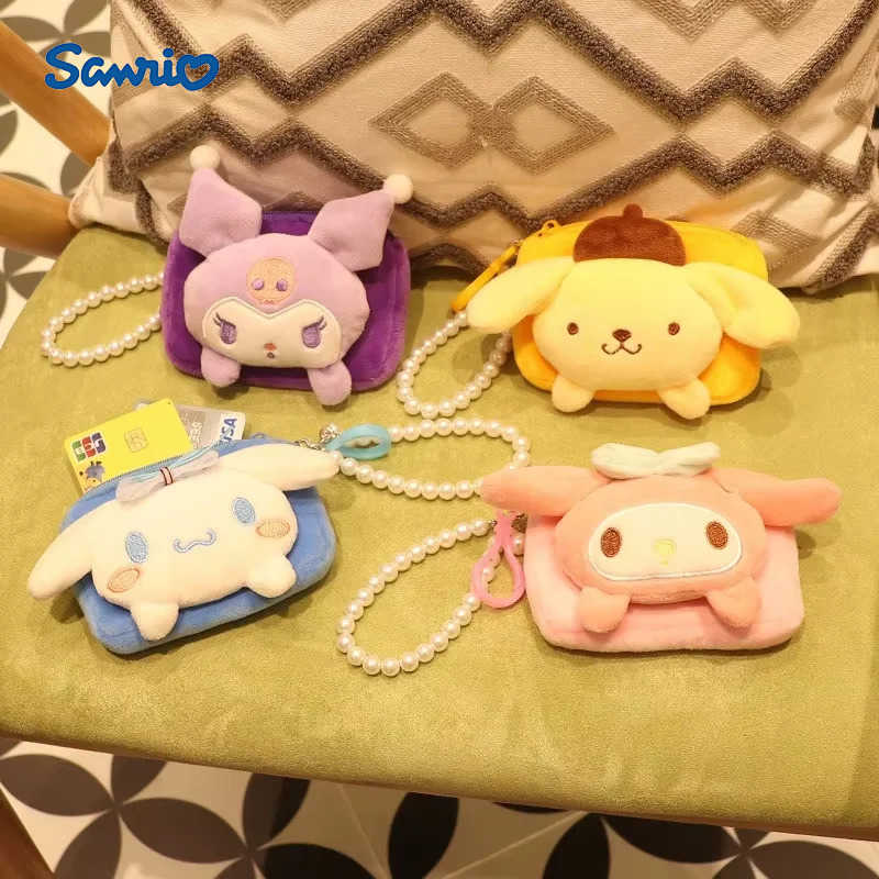 Sanrio Kuromi Plush Keychain Wallet Melody Cinnamoroll Plushies Coin Purse Earphone Organizer Bag Pendant Key Ring Girls Gifts H2512111