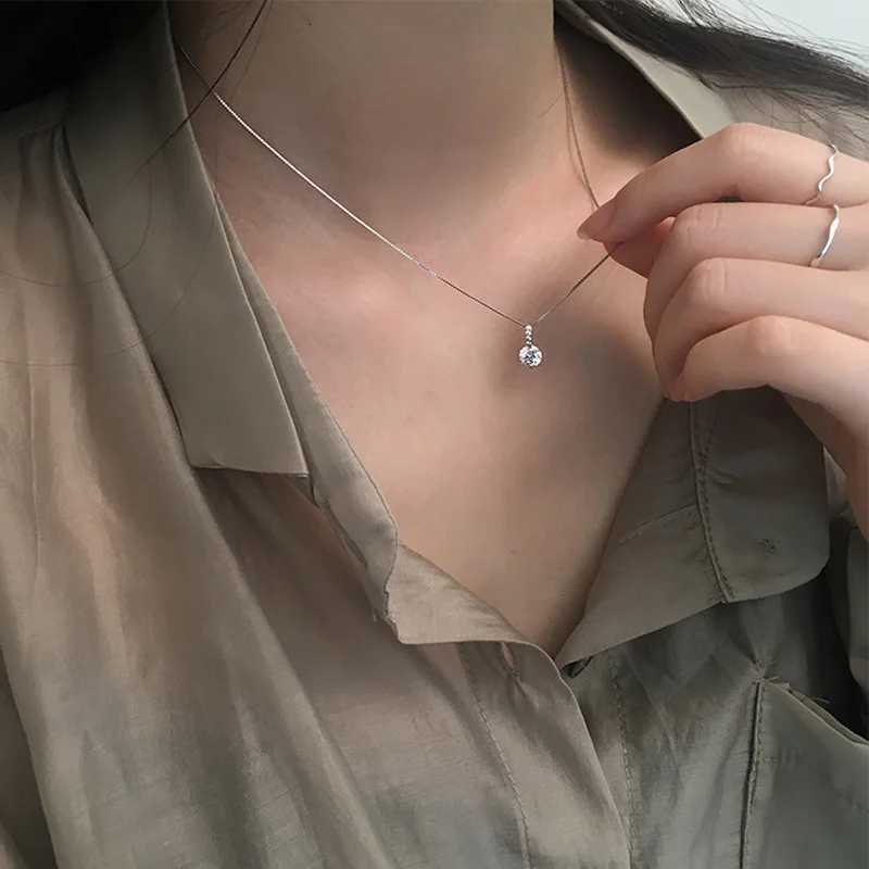 New S925 Sterling Silver 18k Gold Plated Necklace Single Sparkling Zircon Clavicle Chain for Women Wedding Fine Jewelry Collares M251211
