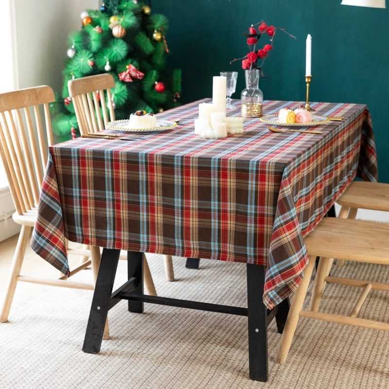 Christmas Plaid Tablecloth Blue and Red Plaid Tablecloth Christmas Party Dinner Washable Tablecloth Home Living Room Decoration H251211