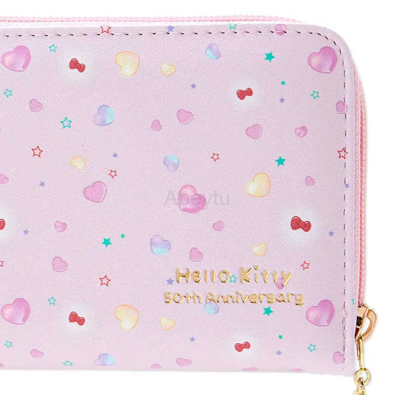 Sanrio Kawaii hello kitty anime 50th anniversary long wallet cute style chain buckle card holder pu birthday gift for women H251211