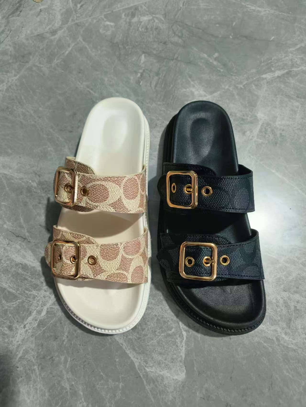 Womens Slippers Fashion Thick-soled Metal Buckle Women's Home Soft-soled EVA Sandals Summer Non-slip Beach Flip-flops
