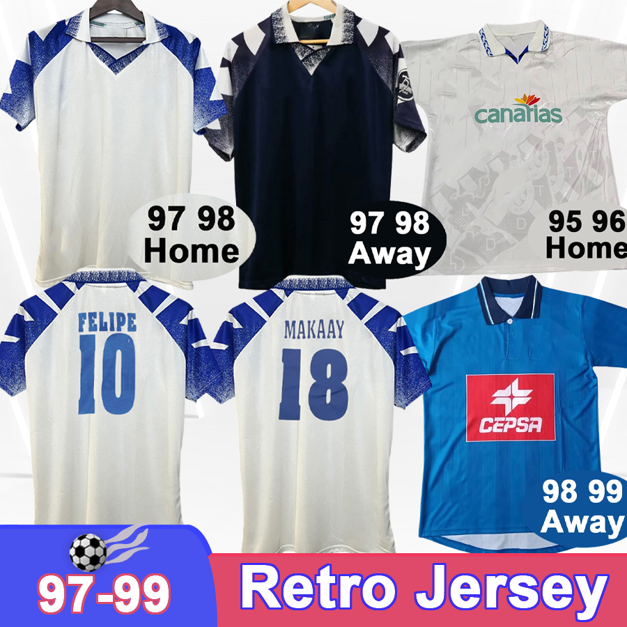 1997 1998 CD Tenerife FELIPE Retro Mens Soccer Jerseys MAKAAY Home White Blue Away Black Football Shirt Short Sleeve Vintage Adult Uniforms