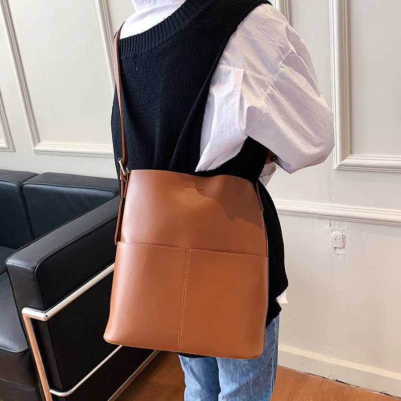 Fiable 2024 wens leather shoder bucket bags handbags winter fall autumn femme design casual sac de luxe femme vintage Y251211