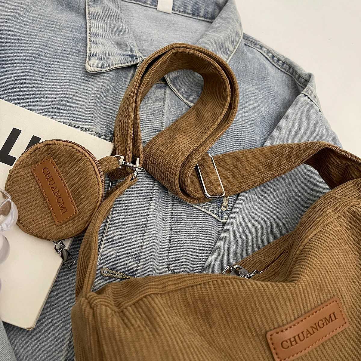 Corduroy Casual Large-Capacity Student Wens Bag Japanese Versatile Crossbody Bag Cmuting Shoder Bag Y251211