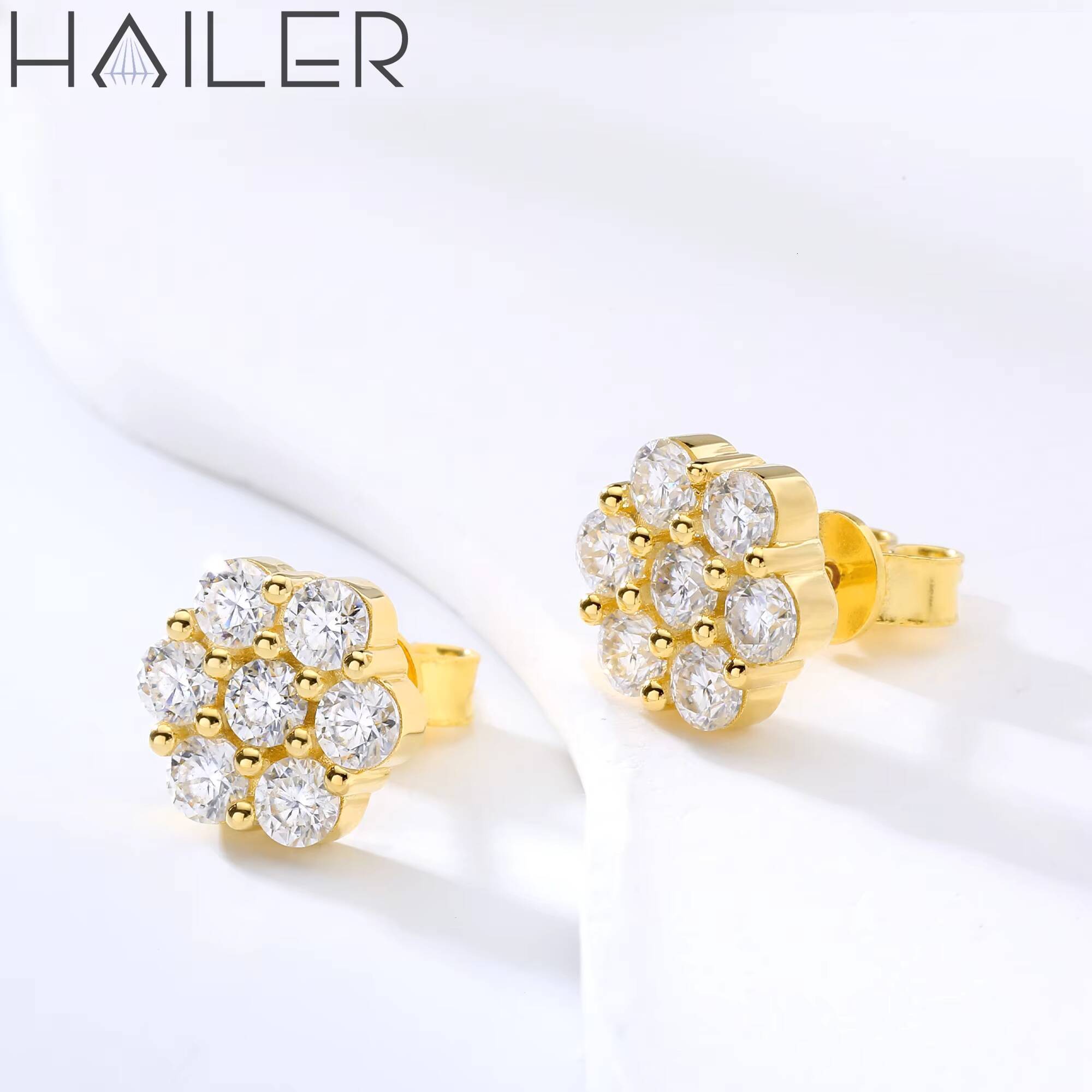 Gemstone Cluster Leaf Clover Earrings Jewelry Women Gold Earrings 18K Real D VVS Moissanite Stud Earrings