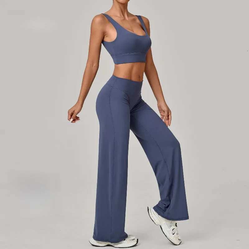 Women Yoga Set Double Shoulder Strap Bra Straight Leg Pants Quick Dry Gym Fitness Workout Clothes Outdoor Running Sports SetT251211