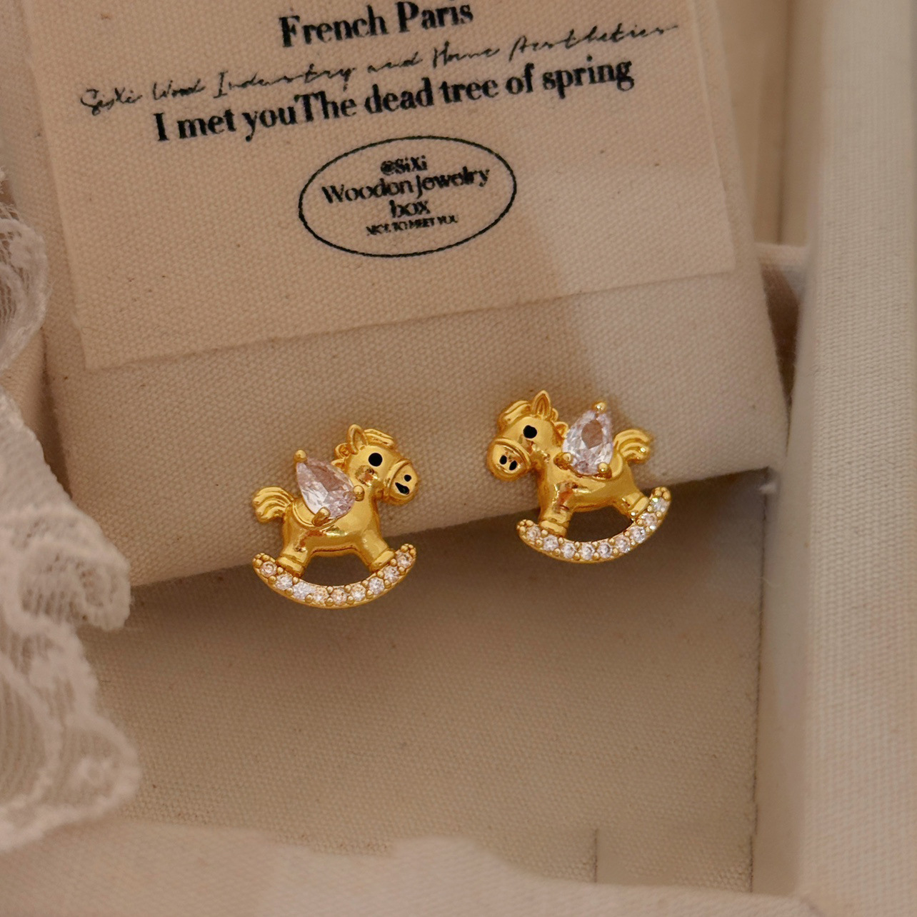 Real Gold Plated Silver Needle Zircon Pony New Chinese Style Niche Zodiac Year Light Luxury High-end Earrings for Women