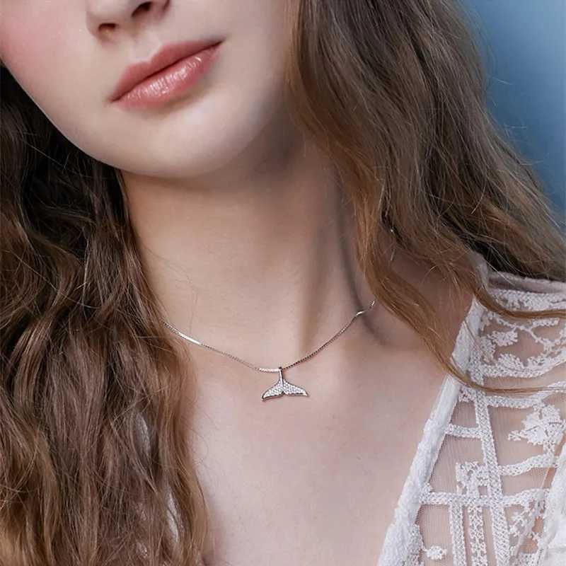 Buyee 925 Sterling Silver Female Pendant Chain White Zircon Dolphin Fishtail Necklace for Women Fashion Party Fine Jewelry Chain M251211