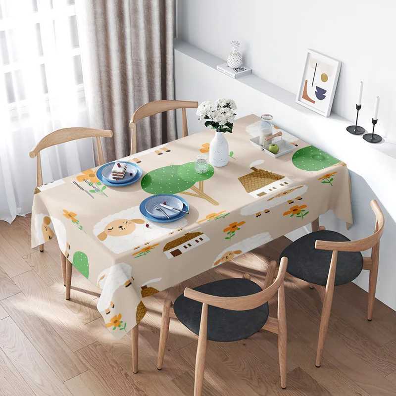 Adorable Sheep Floral Tablecloth for Home Decoration Washable Polyester Table Cover for Dining Room Various Sizes Available H251211