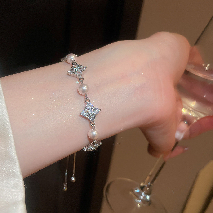 Super Sparkling Zircon Flower Pearl Beaded Pull Bracelet Fashion Versatile Light Luxury High-end Jewelry - view 3