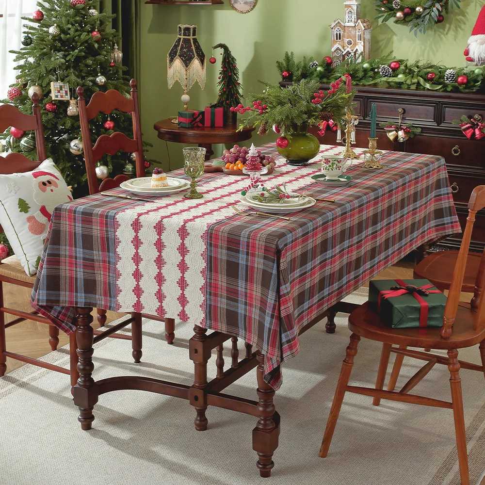 Vintage Green Checkered Tablecloth Christmas Plaid Slip Resistant Washable American Dining Cover Cross Border Deco Table Cover H251211
