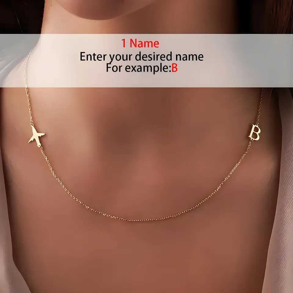 Personalized Airplane Name Necklace with 1 - 3 Custom Letters Gold - Plated Pendant Perfect Gift for Women Elegant Jewelry M251211