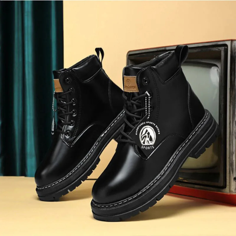 2025High Top Boots Mens Leather Shoes Fashion Motorcycle Ankle Boots for Men Winter Boots Man Shoes Lace-Up Botas Hombre251205