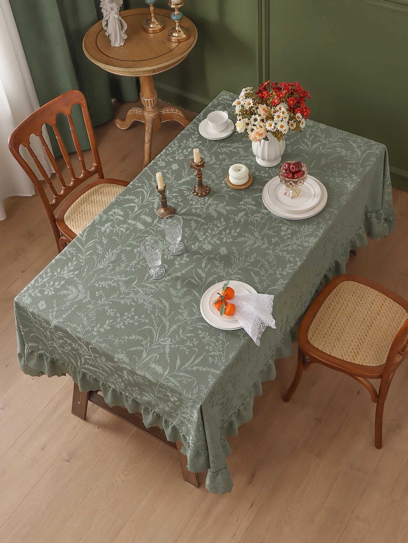 Rustic Style Green Thickened Lace Ruffle Tablecloth Living Room Bedroom Dining Table Luxury Tablecloths H251211