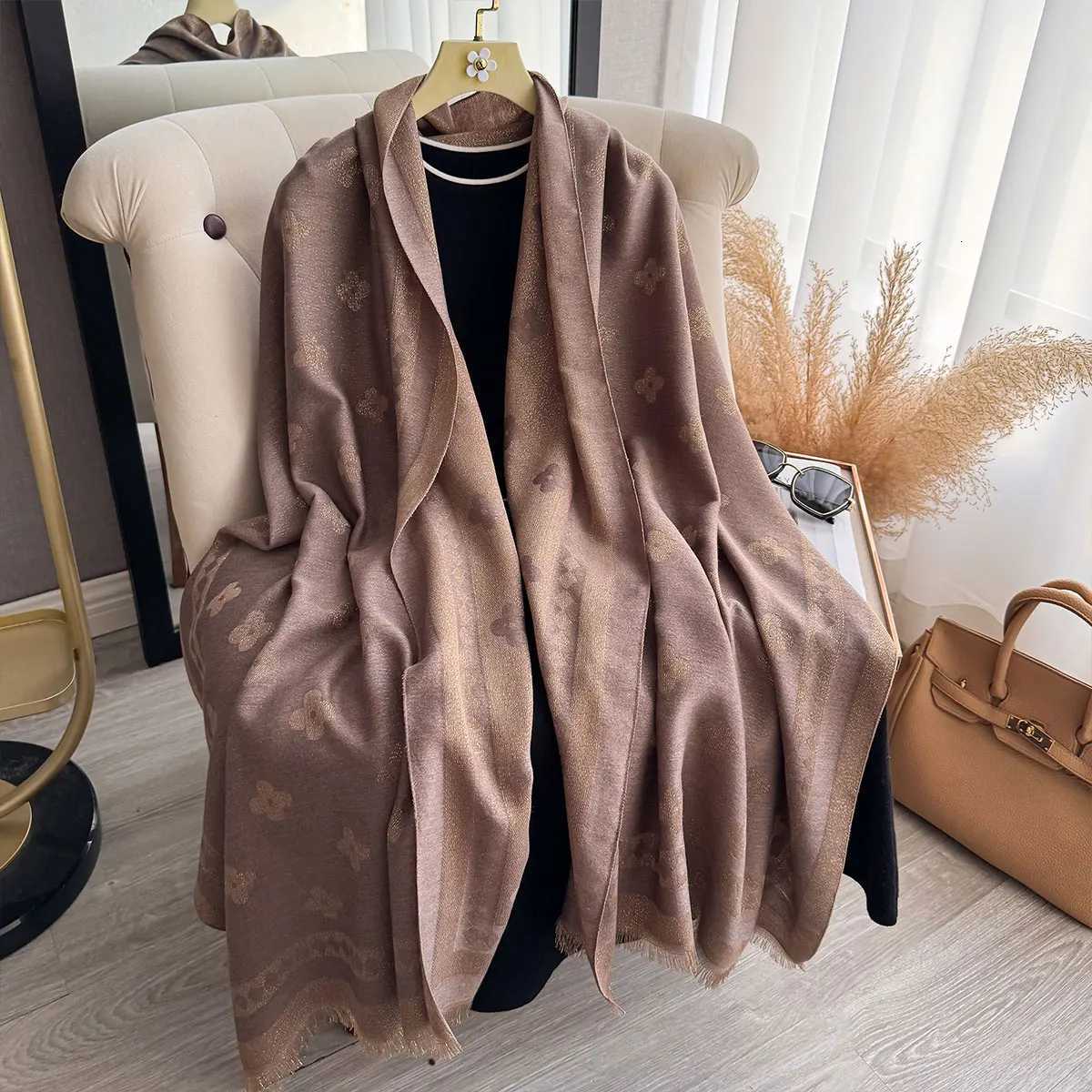 New Elegance Ladies Muslim Hijab Golden Thread long Scarf Spring and Autumn Warm Scarf Pashmina Shawl Foulard Wrap Headscarf Y251211