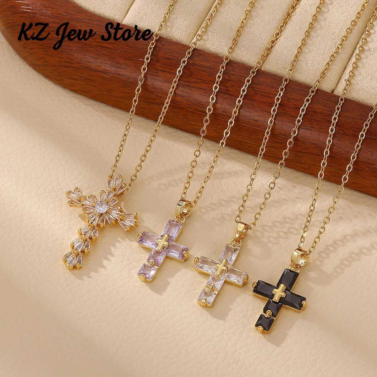 Lucky Cross CZ Cubic Zircon Necklace For Women Gold Color Stainless Steel Waterproof And Tarnish Resistant Jewelry Ramadan Gift M251211