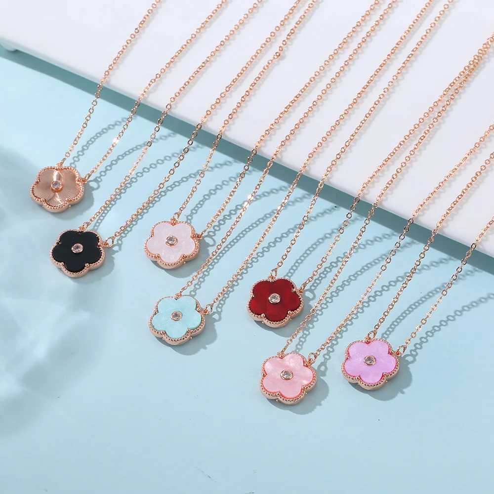 Women FashIon JeweIry FIve Ieaf FIower Pendant NeckIace GoId SIIver Rose GoId ZIrcon Sweet HIgh QuaIIty BrIde GIft M251211