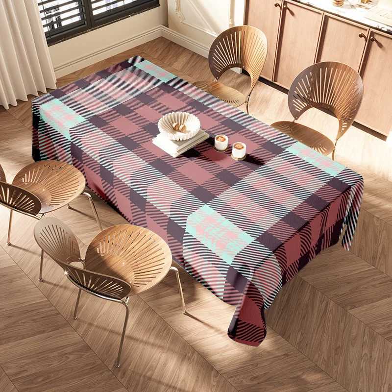 Modern Plaid Printed Tablecloth Home Decoration Waterproof Kitchen Dining Blanket in Multicolor H251211