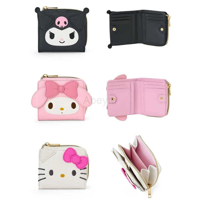 Sanrio Hello Kitty Wallet Kawaii My Melody Kuromi Coin Purse Casual Fashion PU Leather Cute Folding Light Card Bag H251211