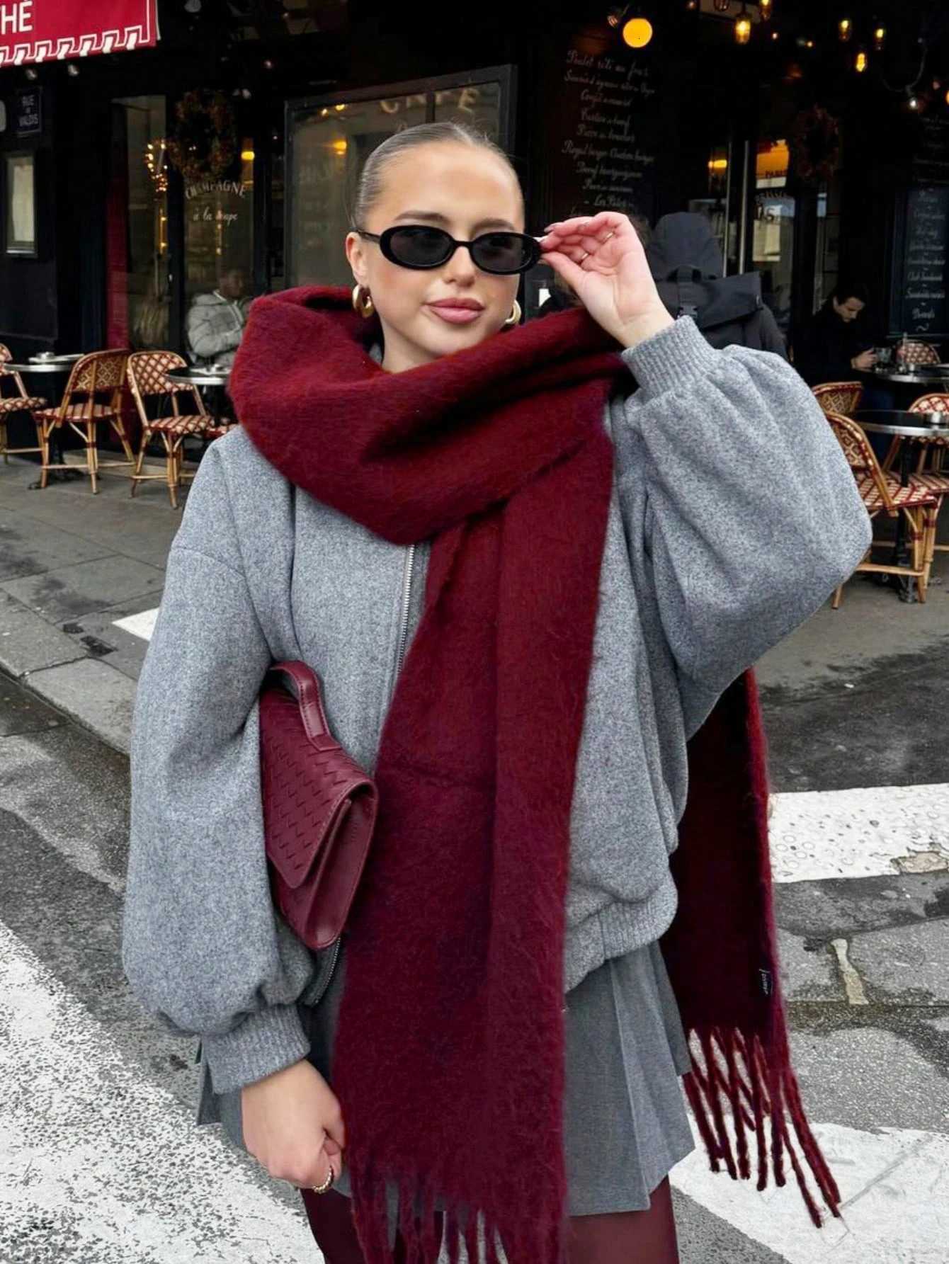 Winter Scarf Women Luxury Autumn Winter Cashmere Scarf Thickened Warm Shawl Classic Tassels Fluffy Scarf Solid Color Soft Shawl Y251211