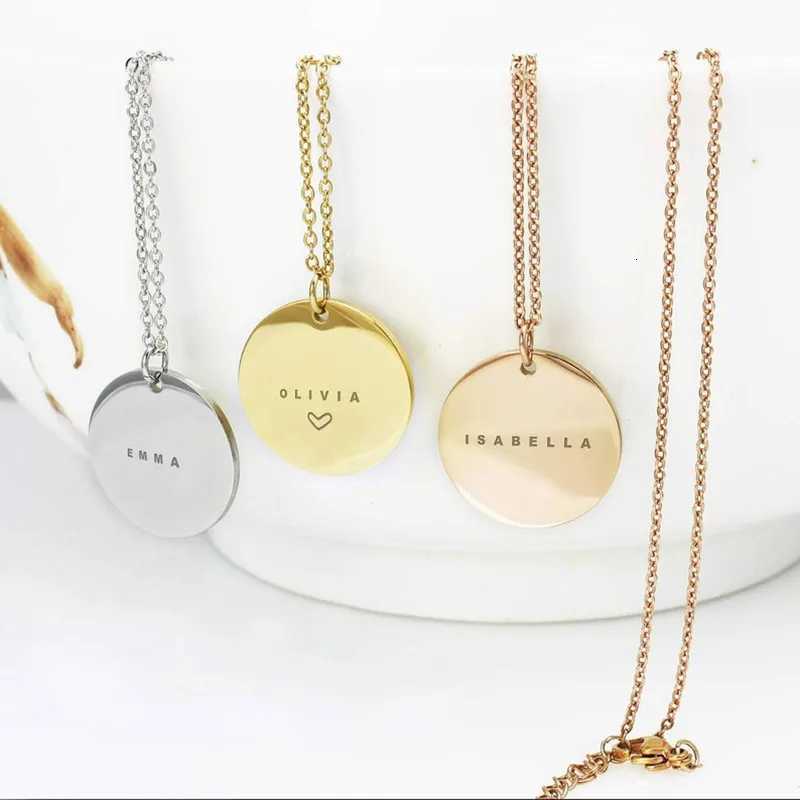 Custom Engraved Name Necklace Date Stainless Steel Round Disc Coin Pendant Personalized Text Chain Choker For Women Girlfriend M251211