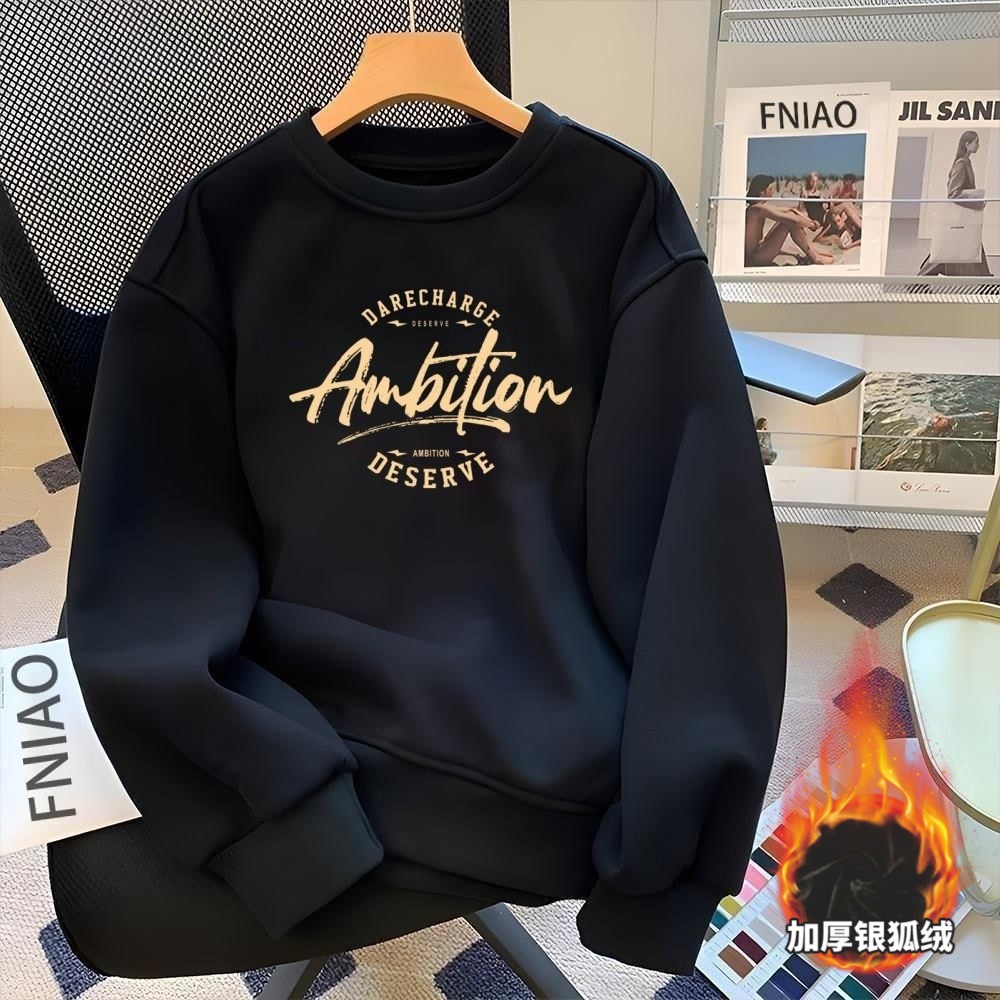 Men's Heavyweight 100% Cotton Crew Neck Sweatshirt: Oversized Pullover, Fleece-Lined, Autumn Warmth, Trendy Teenager Top