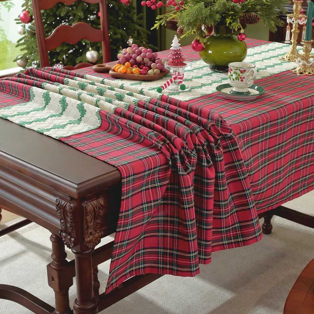 Vintage Green Checkered Tablecloth Christmas Plaid Slip Resistant Washable American Dining Cover Cross Border Deco Table Cover H251211