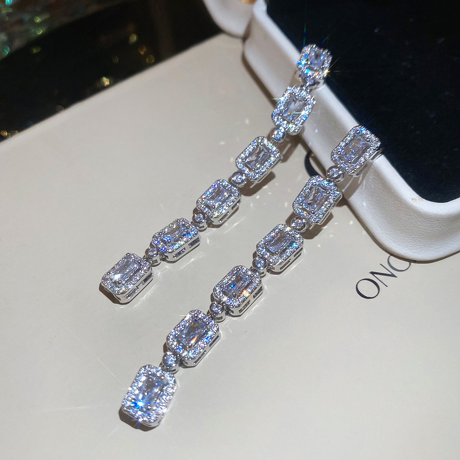 Silver Needle Zircon Square Tassel Minimalist Style Elegant Light Luxury High-end Design Sense Niche Earrings for Women - view 6