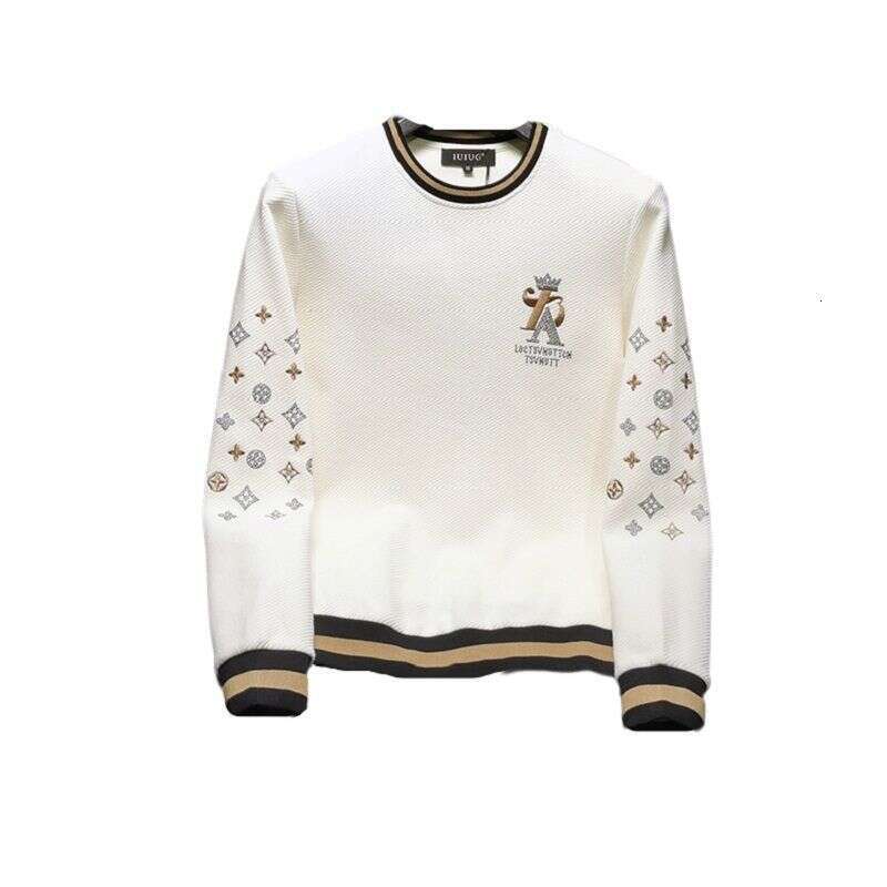High-End Men's Sweatshirt With Letter Embroidery Rhinestones, Fashionable Long-Sleeve T-Shirt, Spring And Autumn Versatile Base Shirt, Youth Top