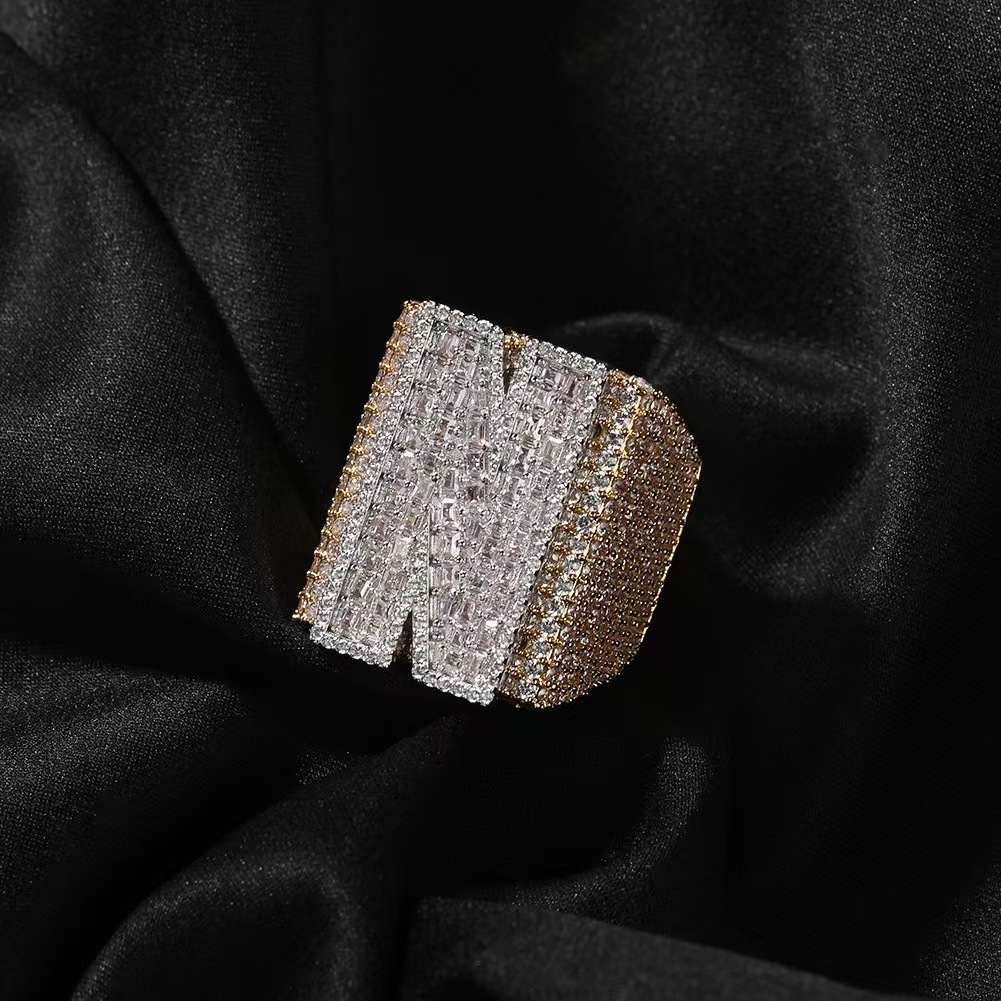 Custom Made 925 Sterling Silver Iced Out A-Z Initial VVS1 Baguette Moissanite Diamond Pinky Rings for Man