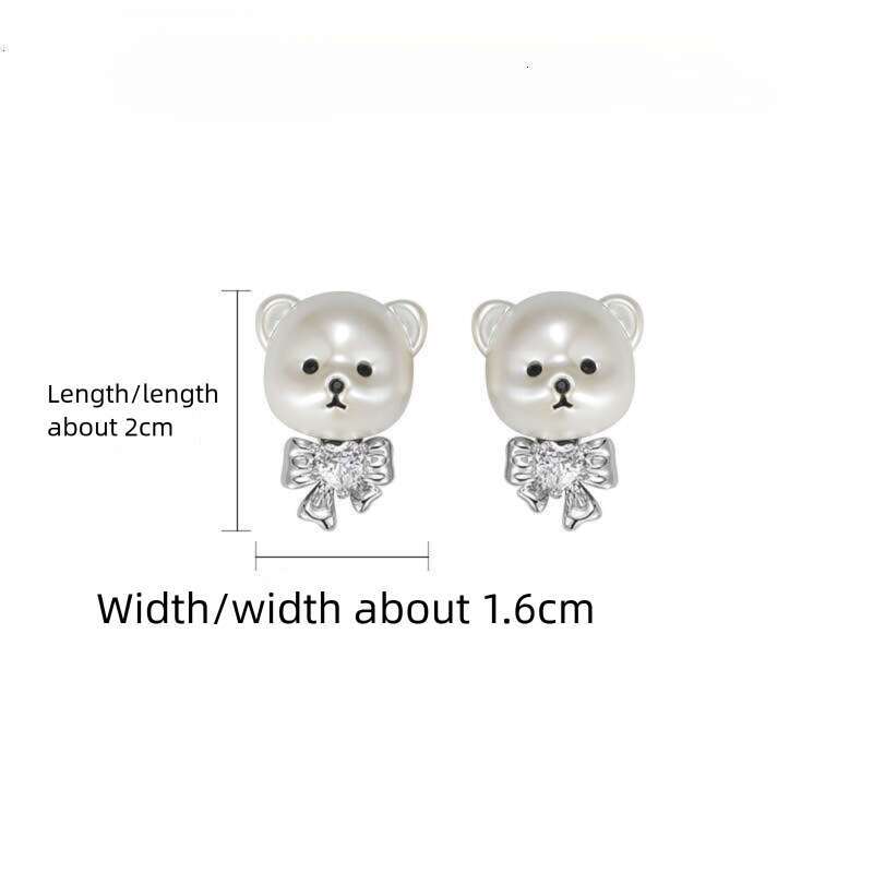 DHcollections Summer Sweet Bowknot Bear for Women Cartoon Cute Design Versatile Student 925 Silver Needle Earrings