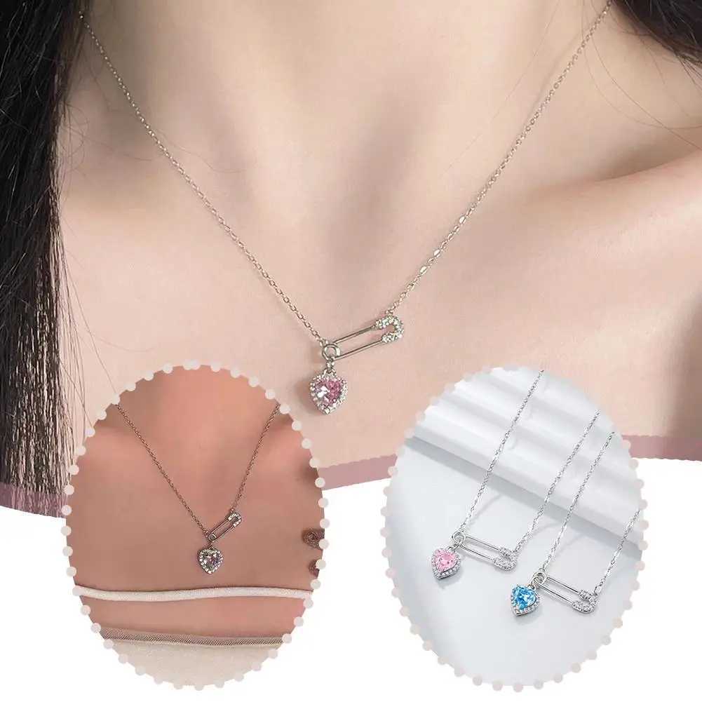 Safety Pin Clip Heart Pendant Necklace For Women Creative TrenDY Clip Charm Chain Choker Necklace Fashion Jewelry Gifts M251211