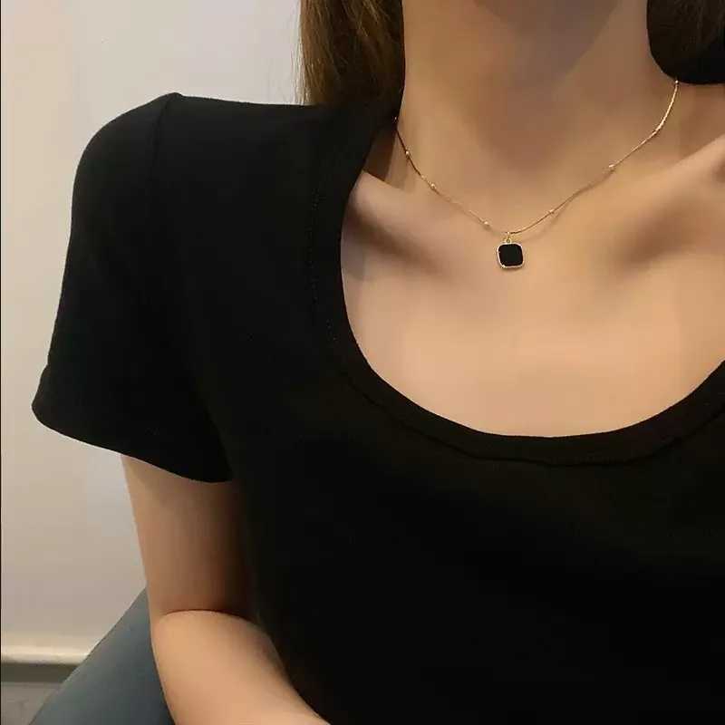 Stainless Steel Necklaces Black Exquisite Minimalist Square Pendant Choker Chains Fashion Necklace For Women Jewelry Party Gifts M251211