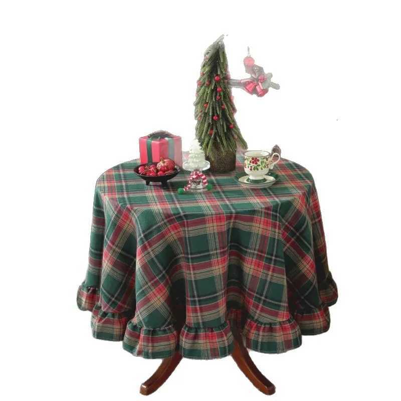 America Cotton Plaid Retro Ruffles Round Tablecloth for Christmas Round Table Map Table Cover Round Table Cloth H251211