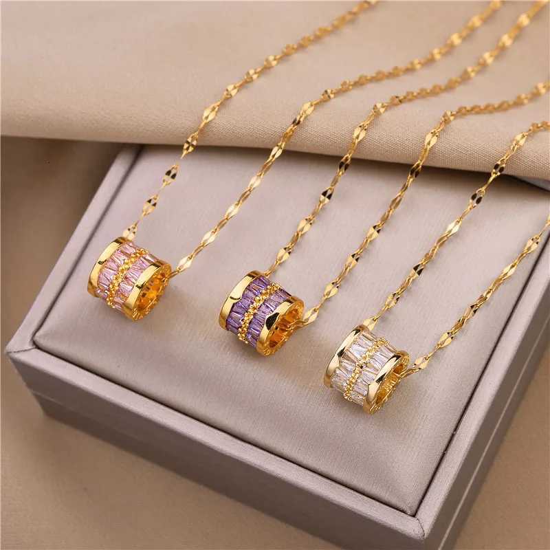 3 Colors Luxury Lucky Beads Pendant Stainless Steel Necklaces For Women Sparkly Zircon Crystal Sexy Female Neck Chain Jewelry M251211