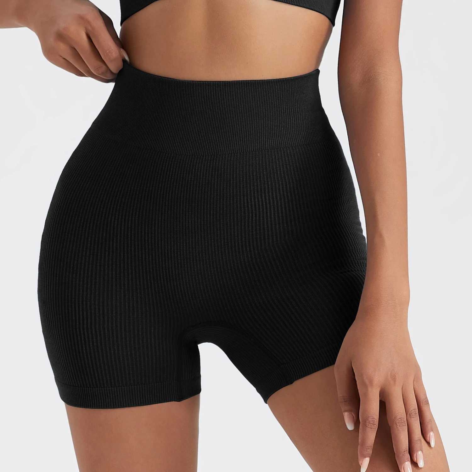 2PCS Sports Set Seamless Women Fitness Outfit Butt-Lifting High-Waisted Ribbed Shorts Running Bra without Pad Elastic Yoga SuitT251211