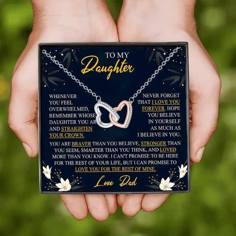 Heart Link Necklace Gift Set for Daughter Birthday Jewelry from Dad with Greeting Card Graduation Special Occasion Women M251211