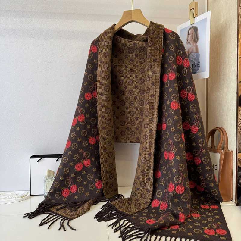 Fashion Luxury Cherry Stars Faux Cashmere Shawl Winter Long Warm Scarf Soft Comfort Wraps Spring Autumn Poncho Women Neckerchief Y251211