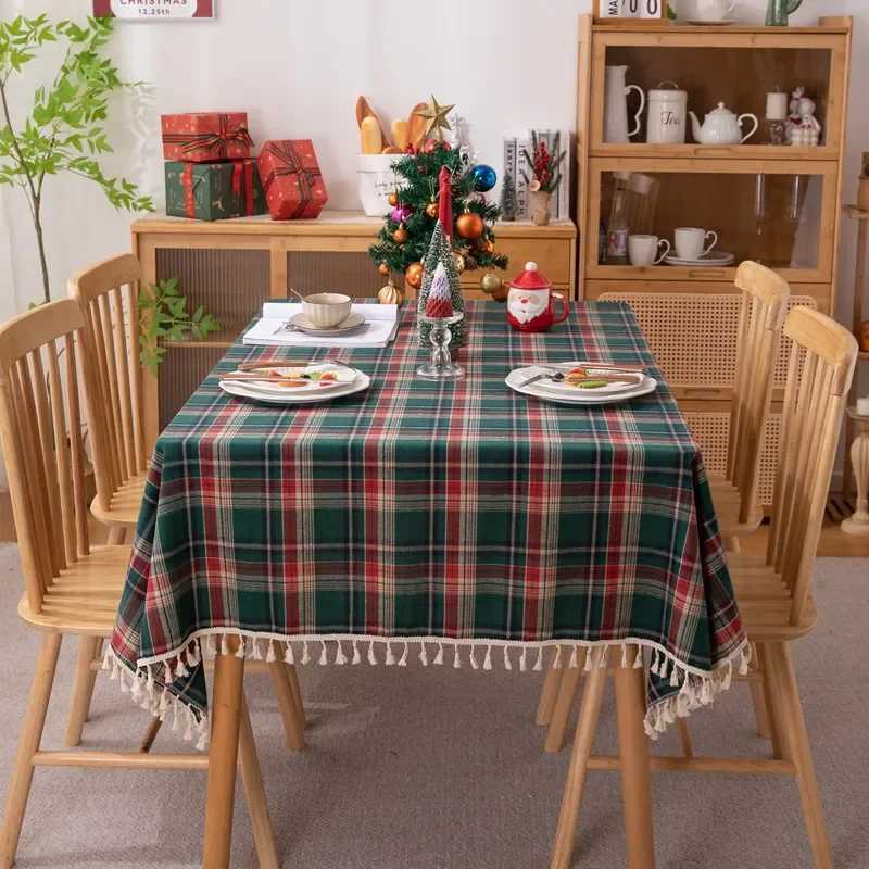 Christmas tablecloth Green Plaid Photo Atmosphere Resort Home Textile 2026 New Year table cover for Family Gathering Restaurant H251211