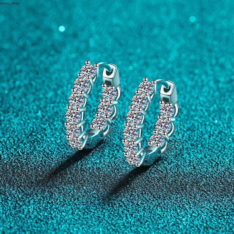 Trendy Vvs Earring VVS Moissanite 925 Sterling Silver Gold Plated Jewelry Women Single Row Moissanite Huggie Hoop Earrings