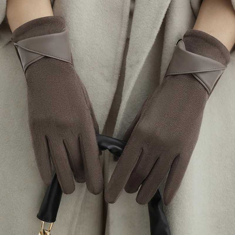 1 Pair Suede Gloves For Women Winter Velvet Gloves Elegant Touch Screen Gloves Riding Driving Keep Warm Outdoor Christmas Gift Y251211