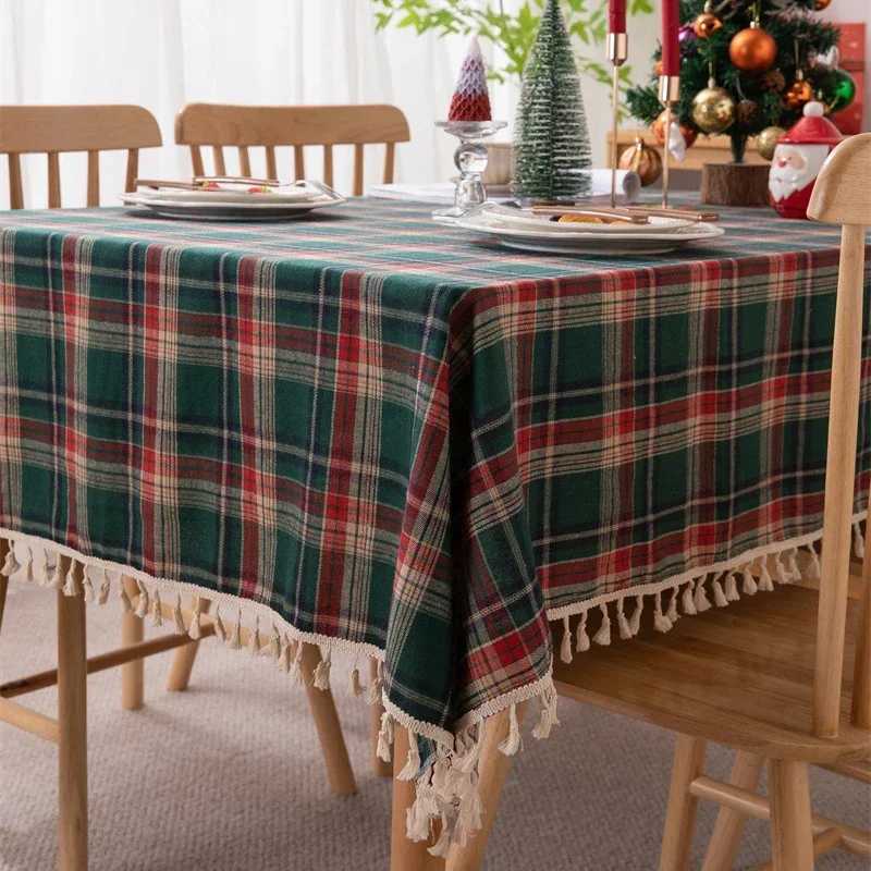 Christmas Tablecloth Red Plaid Photo Atmosphere Resort Home Textile 2024 New Year table cover for Family Gathering Restaurant H251211
