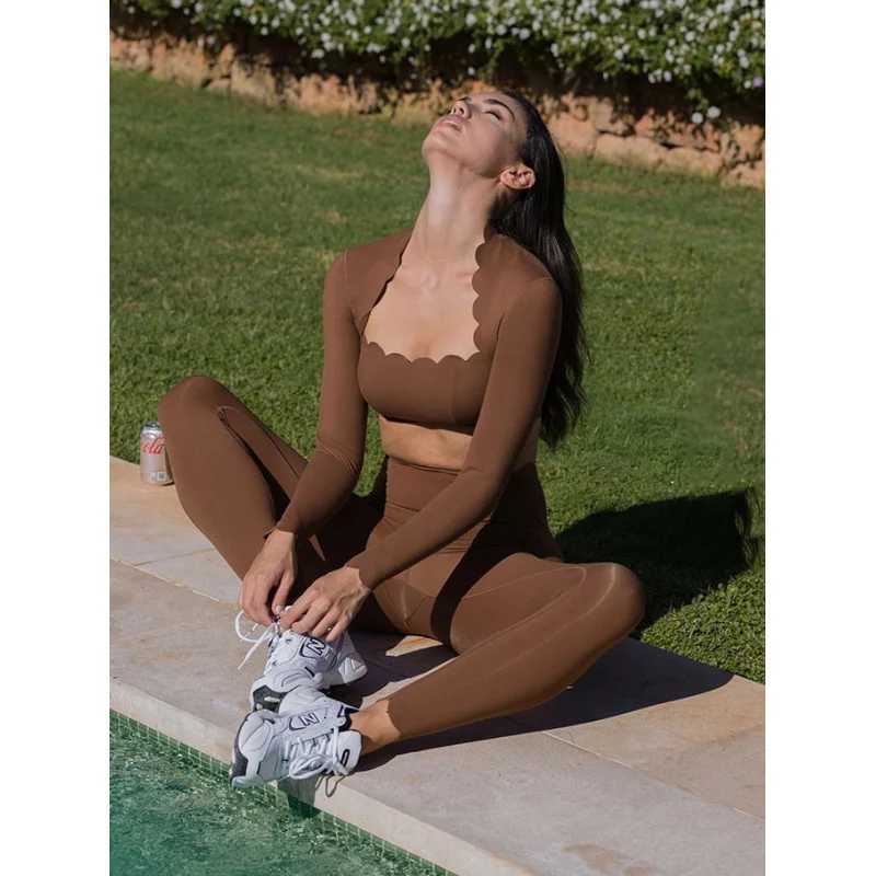 Black Square Neck Tight High Elastic Skinny Yoga Sports Long Sleeves Fashion Compression Pants Fitness Leggings Workout TightsT251211