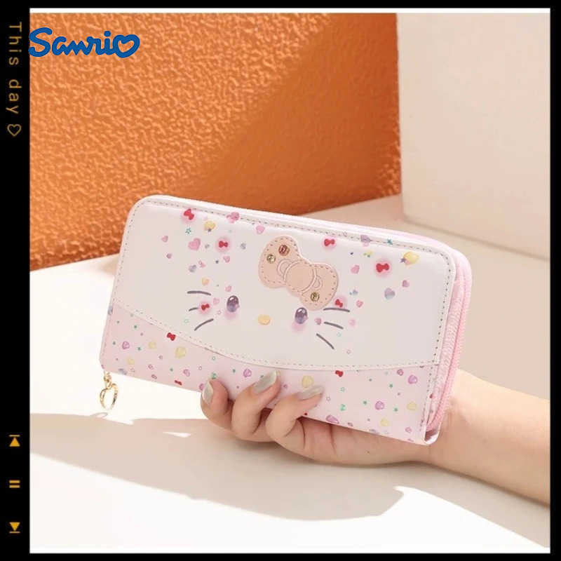 Sanrio Kawaii hello kitty anime 50th anniversary long wallet cute style chain buckle card holder pu birthday gift for women H251211