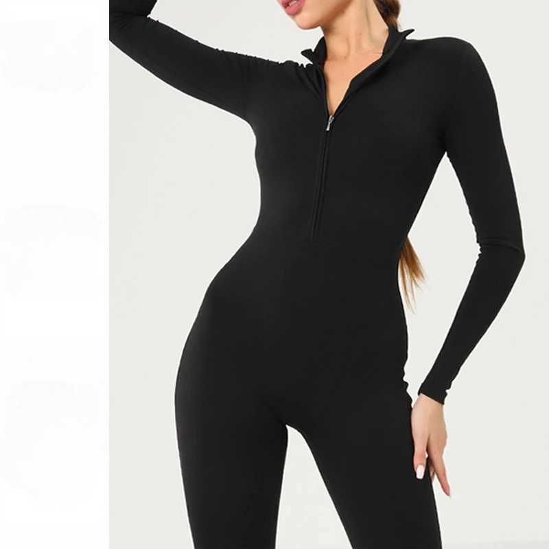 Womens Zippered Naked-Feel Long-Sleeve Yoga Bodysuit High-strength Long Pants Fitness Sports Jumpsuit Body-Sculpting OnesieT251211