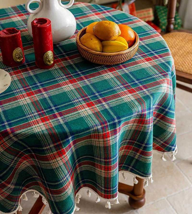 Retro Plaid Christmas Tablecloth Round/Rectangular Table Decorations Washable Wedding Home Decor for Kitchen Dining Table Covers H251211